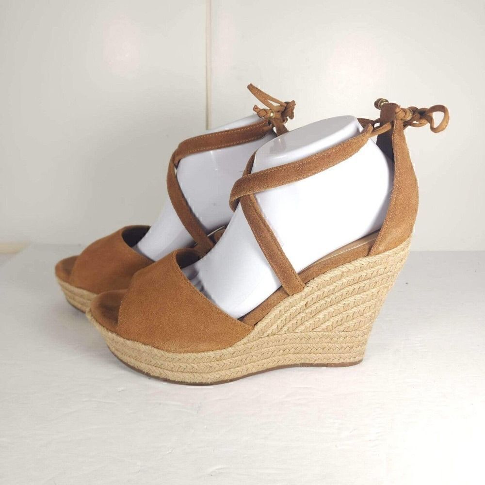 UGG WOMEN'S REAGAN US 11 CHESTNUT SUEDE STRAPPY PLATFORM WEDGE SANDALS